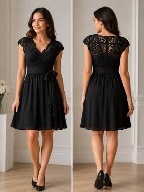 Kate Spade Macrame Black Lace Silk Midi Dress Belt Tie Women's Size 2